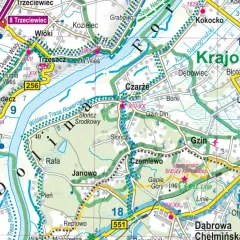 Mapa turystyczna Bory Tucholskie, gdzie leżą m.in. Gądecz, Czarże i Unisław.