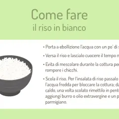 Un piatto di riso bianco, soffice e profumato, pronto per essere condito. Perfetto per insalate o come contorno.
