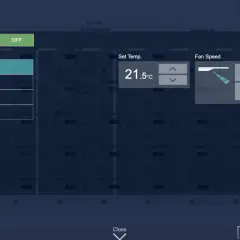 Le clim Mitsubishi est en mode chauffage pour la chambre 116. La température est réglée à 21.5°C.