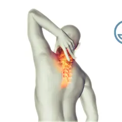 Dolore al collo e alla schiena, con colonna vertebrale evidenziata da fiamme. Scopri gli esercizi per la lordosi cervicale.