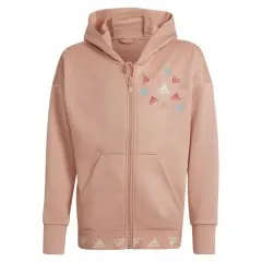 Różowa bluza z kapturem adidas 170 z nadrukiem logo adidas w pastelowych kolorach. Idealna na co dzień.