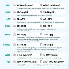 Prawidłowe wyniki badań krwi: RBC, HGB, HCT, MCV, MCH, MCHC, WBC, PLT. Co to są te parametry? Tabela wyjaśnia.