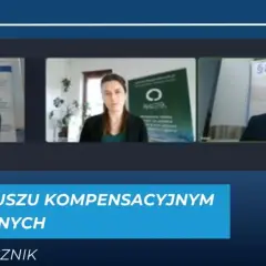 Webinar o Funduszu Kompensacyjnym Zdarzeń Medycznych z Fundacją Matecznik. Trzy osoby na ekranie, w tym mężczyzna w okularach, który wygląda jakby właśnie mówił.