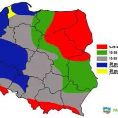 Mapa Polski z terminami siewu pszenicy ozimej. Różne kolory oznaczają terminy od 5 września do 10 października.