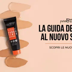 Tubo di fondotinta puroBIO con campioni di colore. Scopri il fondotinta sottotono freddo perfetto per te.
