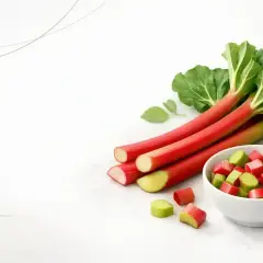 Świeży rabarbar, pokrojony i w całości, podkreśla jego liczne właściwości zdrowotne.