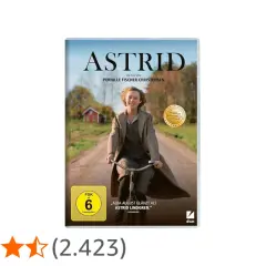 DVD-Cover des Films "Astrid" mit Alba August auf dem Fahrrad. Ein Film, der die Jugend von Astrid Lindgren zeigt, verfügbar in der ZDF Mediathek.