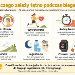 Wiek, wytrenowanie, rodzaj treningu, warunki, regeneracja i zdrowie wpływają na to, jakie tetno podczas biegu jest prawidłowe.