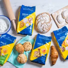 Produkty Bezgluten dla osób z chorobą trzewną: mąki, chleb, bułeczki, croissant, pierogi.