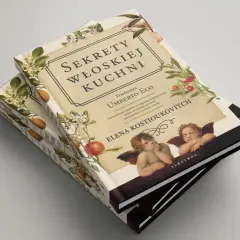 Książka "Sekrety włoskiej kuchni" z motywami owoców i aniołkami. Odkryj smaki Italii!