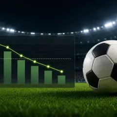 Piłka na boisku i wykres spadkowy, symbolizujący trudności w eliminacjach mistrzostw świata 2026.