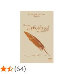 Ein Buchcover mit dem Titel "Der Liebesbrief des Vaters", das eine Feder zeigt, die auf einem hellbraunen Hintergrund geschrieben wird.