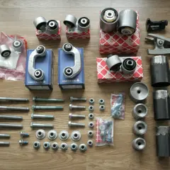 Herramientas y piezas para cambiar silentblock brazo suspension. Tornillos, soportes y bujes Lemförder y Febi.