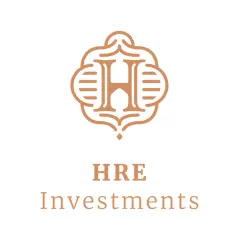 Logo HRE Investments: ozdobny symbol litery H nad tekstem HRE Investments.