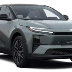 Grå Toyota C-HR+ med modern design och LED-lampor.