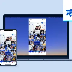 Pokazano, jak połączyć dwa zdjęcia na ekranach telefonu i laptopa, prezentując galerię zdjęć z wydarzenia.