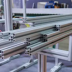 Perfiles de aluminio listos para ser ensamblados. El hierro y el aluminio son materiales clave en la construcción de estructuras modulares.