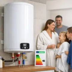 Rodzina cieszy się ciepłą wodą z nowoczesnego bojlera. Energooszczędny boiler to komfort i oszczędność.