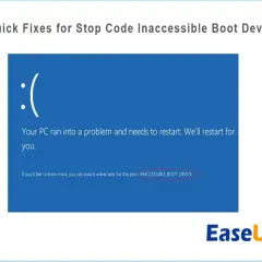 Niebieski ekran błędu Windows 11 z komunikatem "INACCESSIBLE BOOT DEVICE". Artykuł oferuje 13 szybkich rozwiązań.