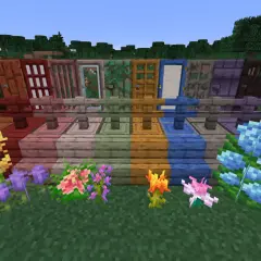 Bloki i kwiaty z Biomes O' Plenty tworzą kolorową mozaikę.
