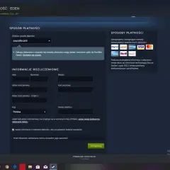 Formularz Steam do podania co to adres rozliczeniowy Steam, dane do płatności i kraju.
