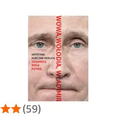 Okładka książki "Tajemnice Rosji Putina" Krystyny Kurczab-Redlich. Wizerunek twarzy Władimira Putina podzielony pionowo.
