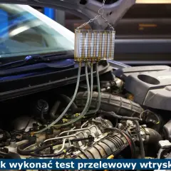 Urządzenie do testu przelewowego wtryskiwaczy diesla podłączone do silnika samochodu.