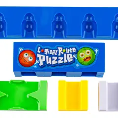 Kolorowe klocki i plansza z potworkami do gry Logical Route Puzzle, idealne dla dzieci z aspergerem, rozwijające logiczne myślenie.