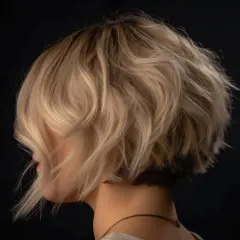 Capelli sfumati dietro donna, un taglio moderno con onde leggere e un contrasto di tonalità bionde e scure.