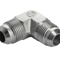 Metalowy kolanko 90 stopni z gwintem NPT, idealne do połączeń hydraulicznych.