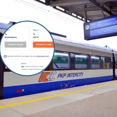 PKP Intercity bilety za 1 zł! Wybierz klasę 2 i podróżuj taniej. Pociąg do Łodzi Fabrycznej czeka na stacji.