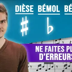 Un jeune homme pense à la musique, avec les symboles dièse, bémol et bécarre. Il apprend à ne plus faire d'erreurs musicales.