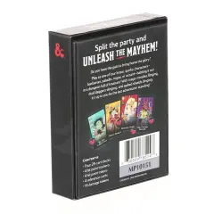 Pudełko gry karcianej D&D z hasłem "Unleash the Mayhem!". Zawiera cztery talie, liczniki punktów życia i obrażeń, karty referencyjne. Idealne na dungeon mayhem!