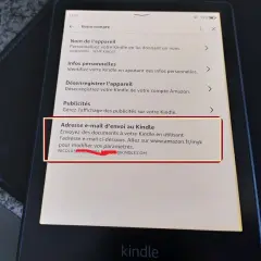 Configuration de l'adresse e-mail pour envoyer des documents à lire ebook sur votre Kindle.