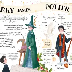 Ilustracja z książek o Harrym Potterze: Harry, Hedwiga, Dumbledore, McGonagall, Ron, Hermiona i Tiara Przydziału.
