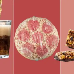 Läsk, fryst pizza och müslibars – exempel på ultraprocessad mat.