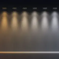 Muestra la progresión de la temperatura de color de las luces, desde un cálido naranja hasta un frío azulado, con números indicando cada nivel.