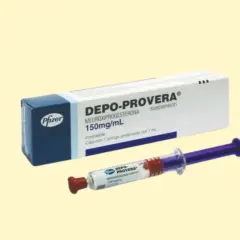 Opakowanie leku Depo-Provera z zastrzykiem.
