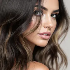 Une femme aux cheveux bruns avec des reflets blonds, un exemple de comment eclaircir cheveux noir pour un look subtil et lumineux.
