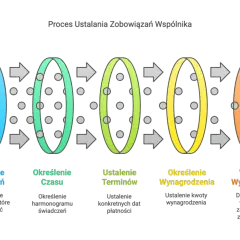 Schemat procesu ustalania zobowiązań wspólnika: określenie świadczeń, czasu, terminów, wynagrodzenia i warunków wygaśnięcia. Art 176 ksh.