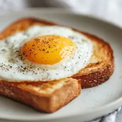Idealne tosty z airfryer z jajkiem sadzonym, posypane pieprzem. Szybkie i pyszne śniadanie.