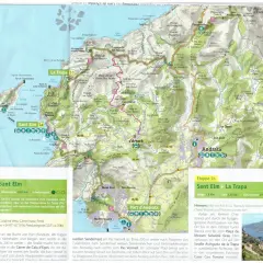 Mallorca: Wanderkarte mit Etappen Port d'Andratx - Sant Elm und Sant Elm - La Trapa. Der fernwanderweg GR221 führt durch die Serra de Tramuntana.