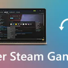 Jak zmienić walutę na Steam? Laptop z interfejsem Steam i ikoną odświeżania.