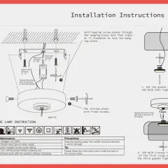 Instrucciones de instalación de lámparas con tulipas de cristal. Muestra el montaje paso a paso de una lámpara de techo.