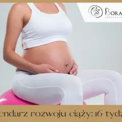 Brzuszek w 16 tygodniu ciąży, delikatnie otulony dłońmi. Czas na rozwój dziecka!