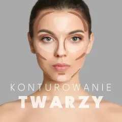 Modelka prezentuje konturowanie twarzy dla początkujących. Ciemne i jasne plamy podkreślają kości policzkowe, nos i czoło.