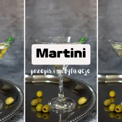 Kieliszek martini z oliwkami na tacy. Czy martini może się przeterminować? Przepis i modyfikacje.