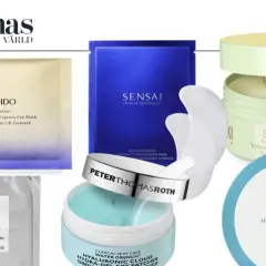 Olika eye patches för att visa hur ska eye patches sitta. Produkter från Shiseido, Sensai, Peter Thomas Roth, Pixi, Comfort Zone och Dr. Ceuracle.