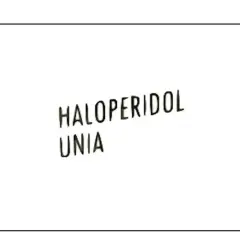 Napis "HALOPERIDOL UNIA" na białym tle. Haloperidol to lek stosowany w leczeniu schizofrenii i innych zaburzeń psychicznych.
