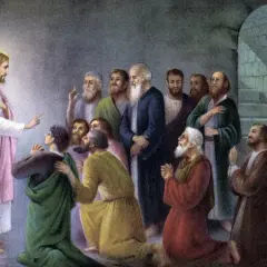 Jezus spreekt tot zijn discipelen. Wie waren de apostelen van Jezus? Hier zie je hen, luisterend en biddend.